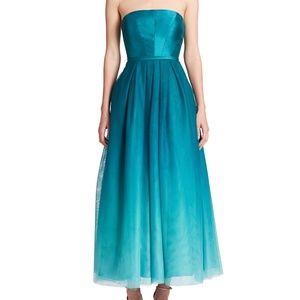 Monique Lhuillier Teal Ombre Midi Dress (Size 0)